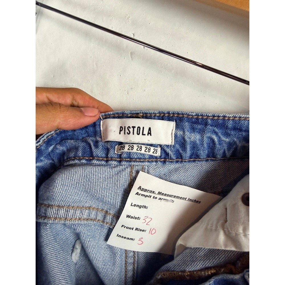2/$30 Pistola Blue Distressed Frayed Raw Hem Denim Jean Shorts 28 - Picture 4 of 7